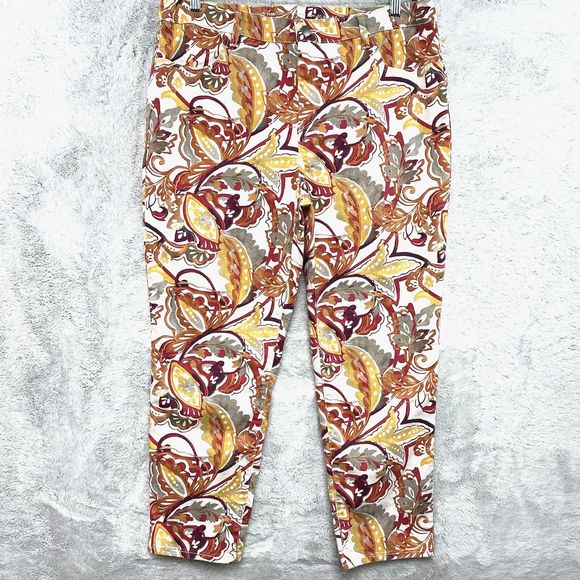 Chico's Perfect Stretch Slim Leg Pants Womens XL 3 Girlfriend Ankle Zip Floral - Picture 1 of 13